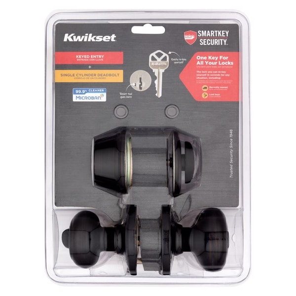 Kwikset SmartKey Security Cove Venetian Bronze Deadbolt and Entry Door Knob KW1 2-3/4 in. 96900-421 - main